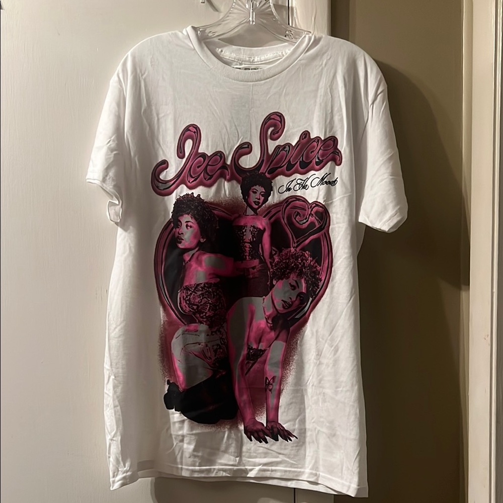 Vintage Style Ice Spice In the Mood White and Pink Short Sleeve Tee